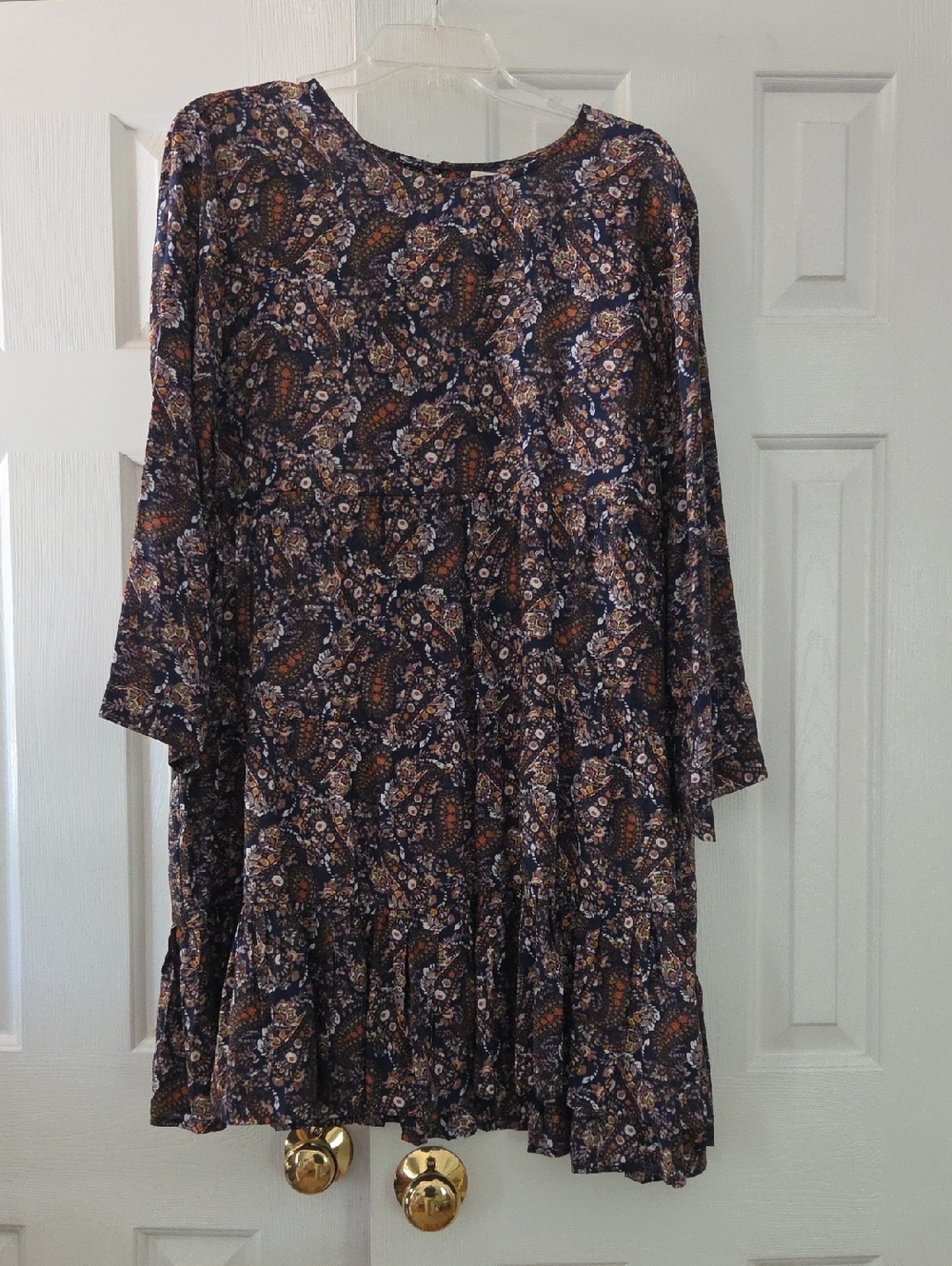 NATURAL LIFE Navy Floral Print Dress with Rust and Olive Accents